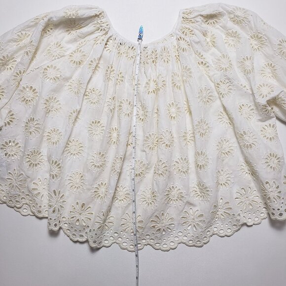 Madewell Embroidered Shirred Puff-Sleeve Top Women's Large Ivory Floral Eyelet - Picture 7 of 16